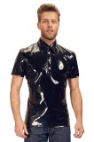 Camasa Latex, pentru barbati, neagra, vinil, maneci scurte, poliester acoperit cu poliuretan, L, M, XL