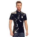 Camasa Latex, pentru barbati, neagra, vinil, maneci scurte, poliester acoperit cu poliuretan