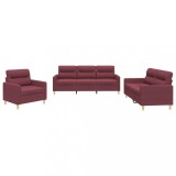 Cumpara ieftin Set canapea cu perne, 3 piese, rosu vin, material textil