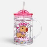 Pahar Plastic cu Pai și Confetti Capybara 220ml, CMCLASS