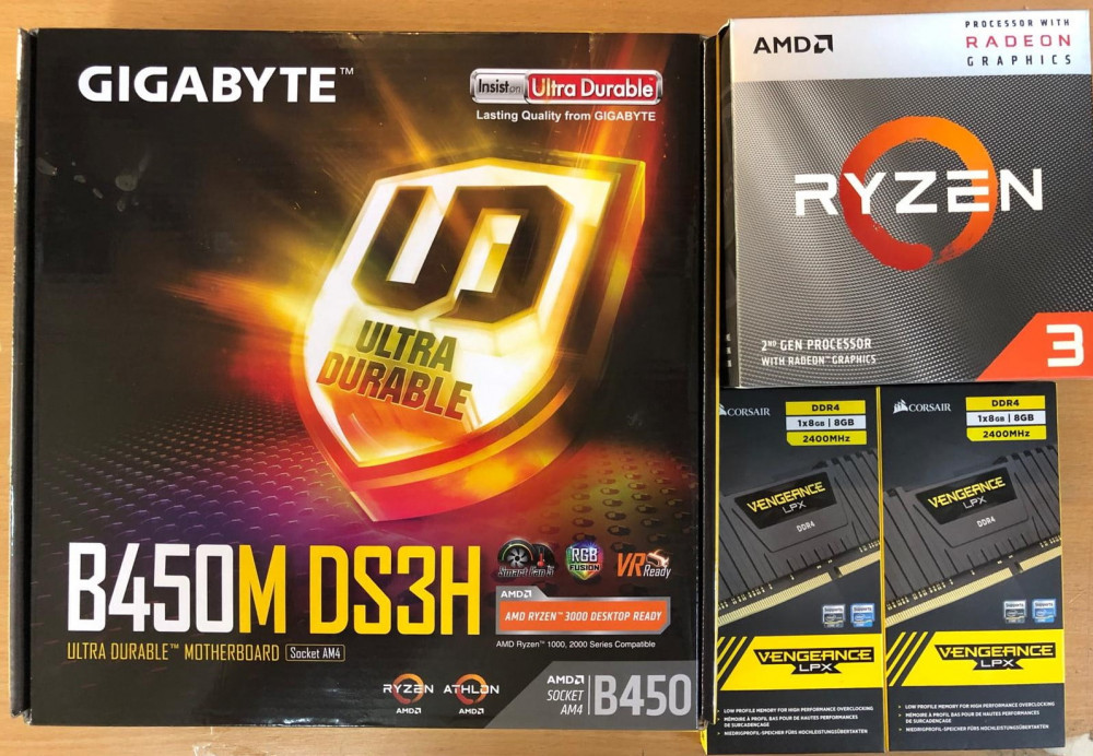 Kit Placa De Baza Gigabyte B450M DS3H +Processor Amd Ryzen 3 3200G  +Cooler+Rami 16GB DDR4, | Okazii.ro