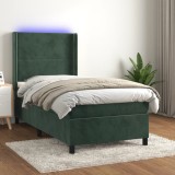 VidaXL Pat continental cu saltea și LED verde &icirc;nchis 80x200 cm catifea