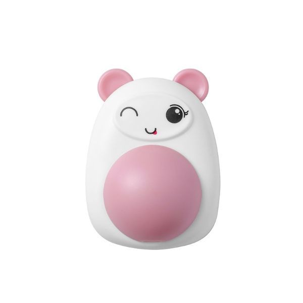 Jucarie interactiva Model Ursulet pentru pisicute cu minge rotativa 360&deg; din iarba Catnip, 4.3 x 6 cm, Roz