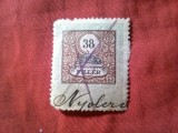 Timbru Fiscal Ungaria 1903 38 filler stampilat , colt rotunjit