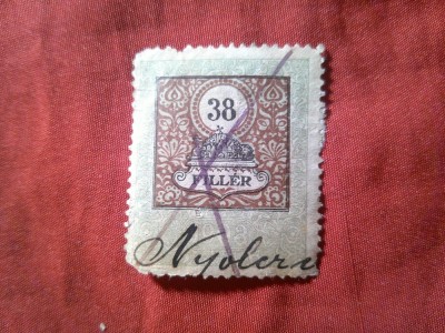 Timbru Fiscal Ungaria 1903 38 filler stampilat , colt rotunjit foto