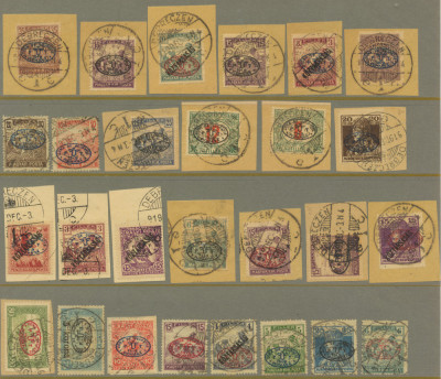 Emisiunea Debretin I 1919 lot 27 timbre stampilate mixaj cu falsuri vechi foto