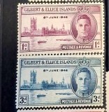Lot 2 timbre Gilbert &amp; Ellice Islands 1946 &ndash; Victory Issue, Regele George VI -A85