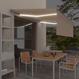Copertină automată cu stor&amp;senzor v&acirc;nt&amp;LED, crem, 4x3 m