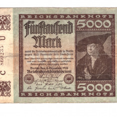 Bancnota Germania 5000 mark/marci 2 decembrie 1922, stare buna