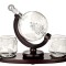 Set pentru Cognac, Whiskey Sticla-decantor glob, 2 pahare si suport din lemn