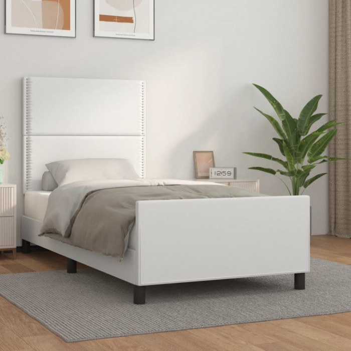 vidaXL Cadru de pat cu tăblie, alb, 80x200 cm, piele ecologică