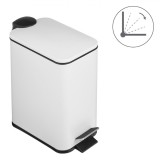 Coș de Gunoi Metalic, Dreptunghiular, Capacitate 5L, Culoare Alb Mat, Capac cu &Icirc;nchidere Lentă, M&acirc;ner și Picior Metalic, Oem