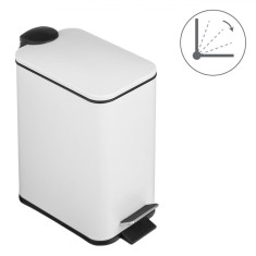 Coș de Gunoi Metalic, Dreptunghiular, Capacitate 5L, Culoare Alb Mat, Capac cu &Icirc;nchidere Lentă, M&acirc;ner și Picior Metalic
