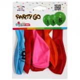 Set 6 Baloane aniversare PartyGo cifra 5, 30cm, imprimate, diverse culori