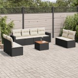 vidaXL Set mobilier de grădină cu perne, 9 piese, negru, poliratan 3256413