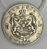 moneda argint 5 Lei 1880 - Carol I