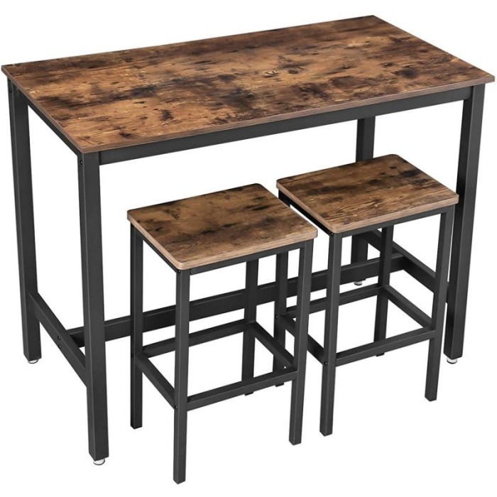 VASAGLE Set masa de bar cu 2 scaune, cadru din otel, blat lemn, stil industrial, 120x60x90cm, maro rustic Household NewTrend