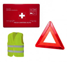 Kit auto: trusa medicala, triunghi reflectorizant si vesta foto