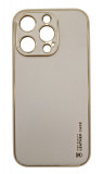 Husa compatibila cu iPhone 14 Pro Max, Piele ecologica, Full protection, Crem, Oem