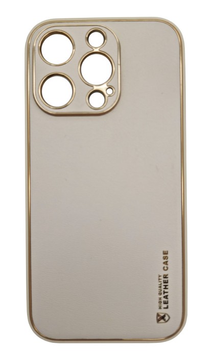 Husa compatibila cu iPhone 14 Pro, Piele ecologica, Full protection, Crem