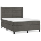 Cumpara ieftin Pat box spring cu saltea, gri inchis, 140x200 cm, catifea