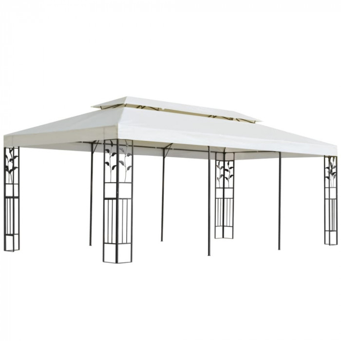 Pavilion cu acoperis dublu, alb, 6x3 m, otel GartenMobel Dekor