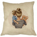 Perna Decorativa Patrata Mommy&#039;s Boy, 40x40 cm, Husa Detasabila, Burduf