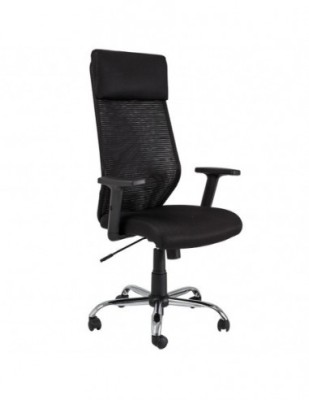 Scaun directorial SL Q211, cotiere reglabile, mesh, cadru cromat, suport lombar, mecanism de balans, negru foto