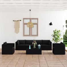 Emaga Set mobilier de gradina cu perne, 7 piese, negru, poliratan foto