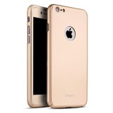 Husa iPhone 5/5S Full Cover 360 Gold + Folie Sticla, Rezistenta la Socuri si Zgarieturi