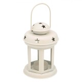 Felinar Decorativ, Model Stele, Metal, Hexagonal, Alb, Diametru 10cm, &Icirc;nălțime 15.5cm, Oem