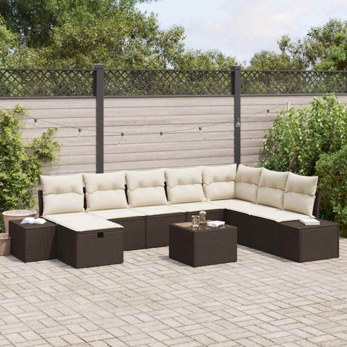 vidaXL Set de canapele pentru grădină 9 pcs Maro 55 x 62 x 69 cm
