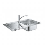 Pachet chiuveta si baterie bucatarie Grohe Chrome Eurosmart K300 31565SD0, o cuva, cartus ceramic, kit instalare inclus, argintiu