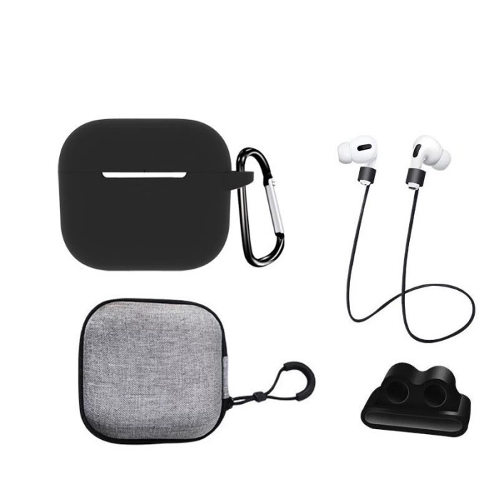 Set extins 5 in 1 marca THD pentru protectia castilor Apple Airpods 3, culoarea negru