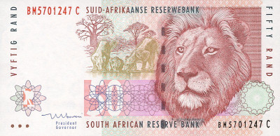 AFRICA DE SUD █ bancnota █ 50 Rand █ 1999 █ P-125c █ UNC █ necirculata foto