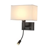 Aplica Perete Neagra cu Abajur Textil si Spot LED, 52cm, Corp Iluminat Modern, Birou, Dormitor, Living