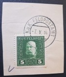 Imperiul Austro-Ungar (Feldpost WWI) 1915-Marcă Poștală Militară de Război (K.u.K. Feldpost) Franz Joseph I 5 Heller Verde pe Decupaj -TG1
