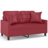 Cumpara ieftin Canapea cu 2 locuri cu pernute, rosu vin 120 cm piele ecologica