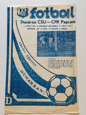 Program meci fotbal DUNAREA CSU GALATI - CFR PASCANI (06.04.1986) foto