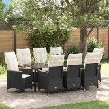 Cumpara ieftin Set de masă pentru grădină cu pernă 9 pcs Negru Rattan poli