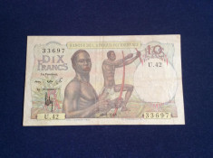 Bancnote straine - Bancnota 10 francs 1948 - Africa Occidentala foto