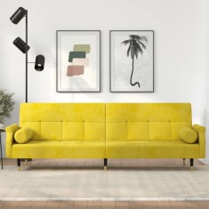 vidaXL Canapea extensibila cu perne, galben, catifea foto