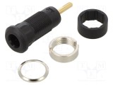 Conector banană 1,5mm soclu negru cu izolație ST&Auml;UBLI, 29mm, montare pe panou