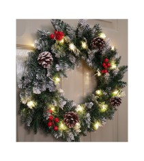 Coronita Decorativa Craciun 40cm Cu 20 LED-uri Calde, Conuri, Fructe Rosii si Zapada Artificiala foto