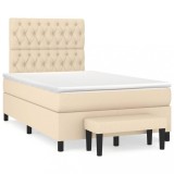vidaXL Pat continental cu saltea, crem, 120x190 cm, textil 3270381
