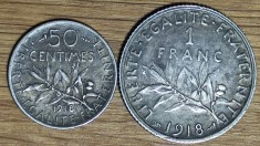 Franta -set de colectie istoric- 50 centimes +1 franc 1918 argint - superbe !!!