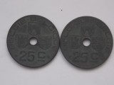 LOT 2 MONEDE DIFERITE - 25 CENTIMES 1942 BELGIA, Europa