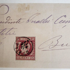 Fata de plic Carol cu Barba 5 bani pe hartie gri - 1872