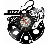 Ceas de perete decorativ, Pizza Chef, realizat din disc de vinil (Vinyl Record), 30 cm, mecanism silențios, negru