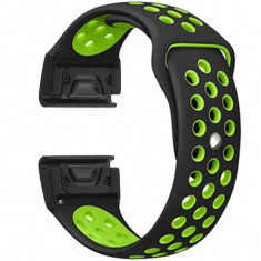 Curea ceas Smartwatch Garmin Fenix 7 / 6 / 5 Plus / 5, 22 mm iUni Silicon Sport Negru-Verde foto